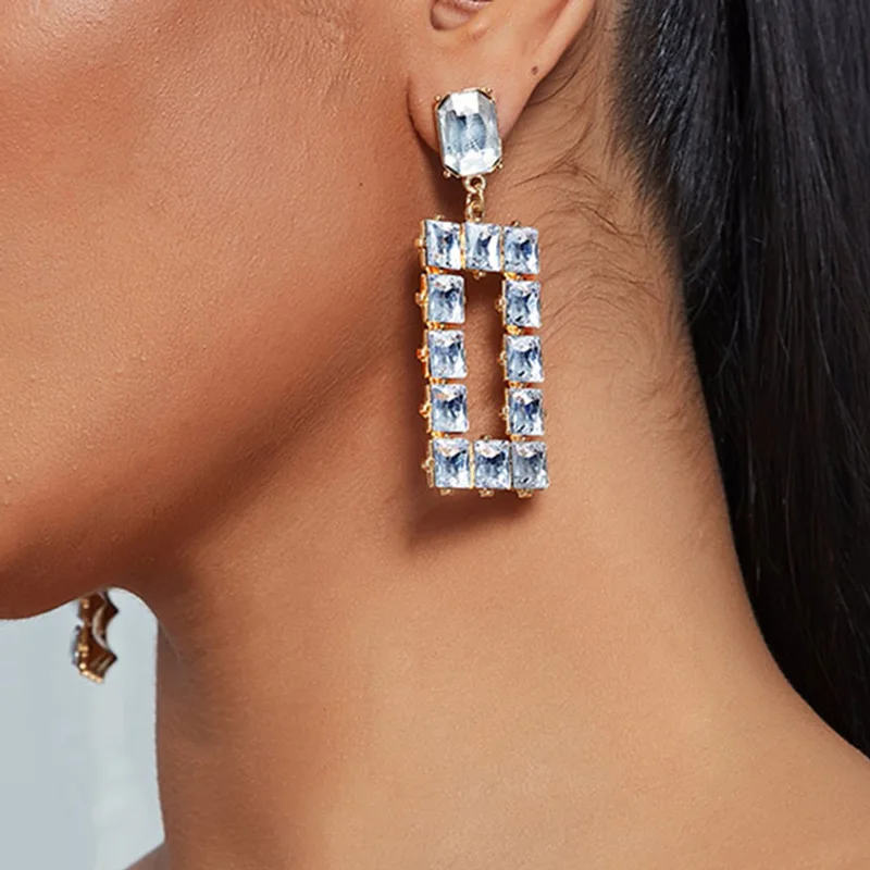 

Large Square Crystal Earrings For Women Big Earrings 2021 Rhinestone Drop Earing Luxury Geometric Fashion Jewelry, Clear,champagne,colorful