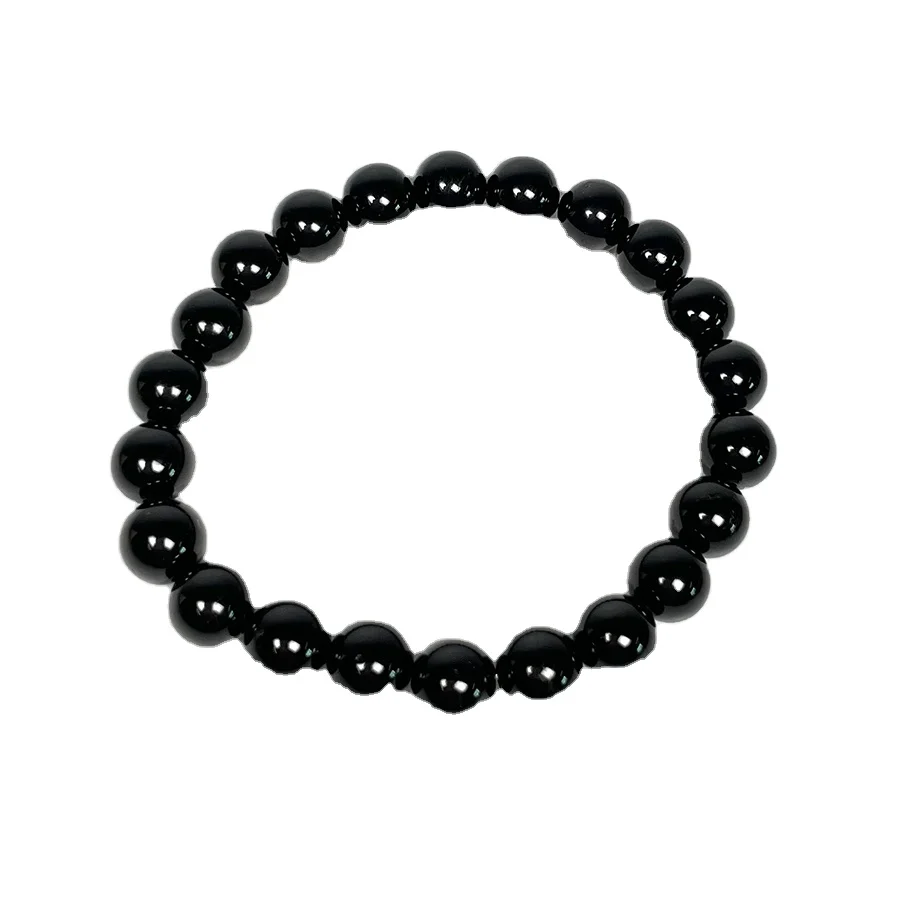 

Smooth Natural Black Onyx Fashion Bracelet Gemstone Elastic Bead Bracelet Jewelry