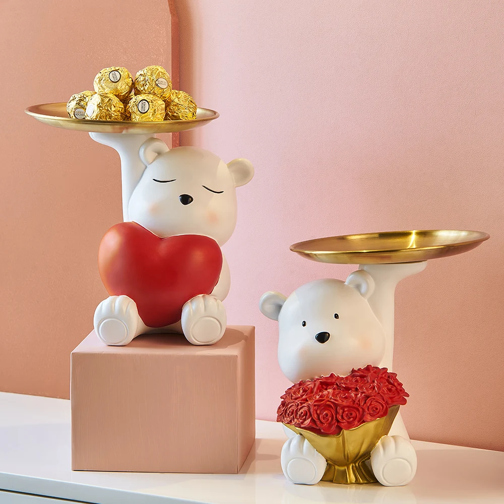 

Snacks Key Jewelry Storage Container Decoration Resin Craft White Bear Love Storage Tray