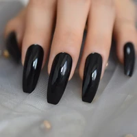 

Extra Long Coffin Nails Black Shiny Fake Nail Long Ballerina Nails for Party Full Cover Artificial Tips with Glue sticker