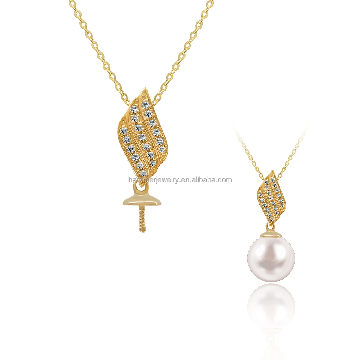 

New Arrival 14k Soild Gold Diamond Pendant Mounts Pearl Semi Mount For Fresh Water Pearl Necklace