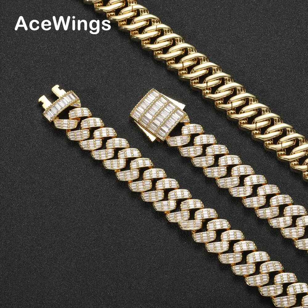 

BC024 17mm Brass CZ chain prong setting zircon cuban link Chain Necklace iced out Bling Bling hip hop Jewelry