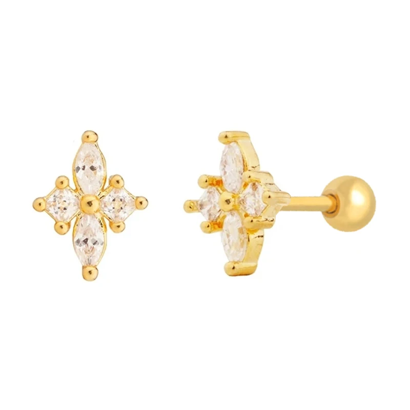 

s925 Sterling Silver American Fashion Zircon Diamond Thread Piercing Stud Earrings