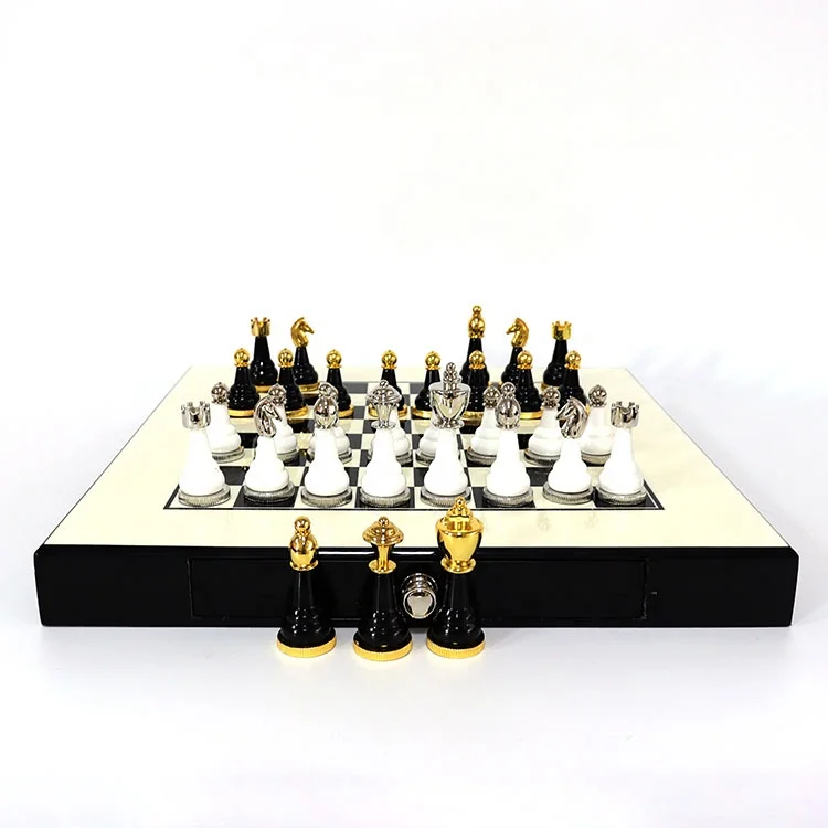 

chess board game travel chess accessories durable metal international portable colored chess pieces, Black + white(customized design)