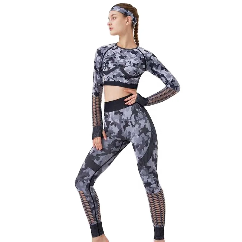 

2021 Spring Hollow United States Back Camouflage Yoga Clothes Suit