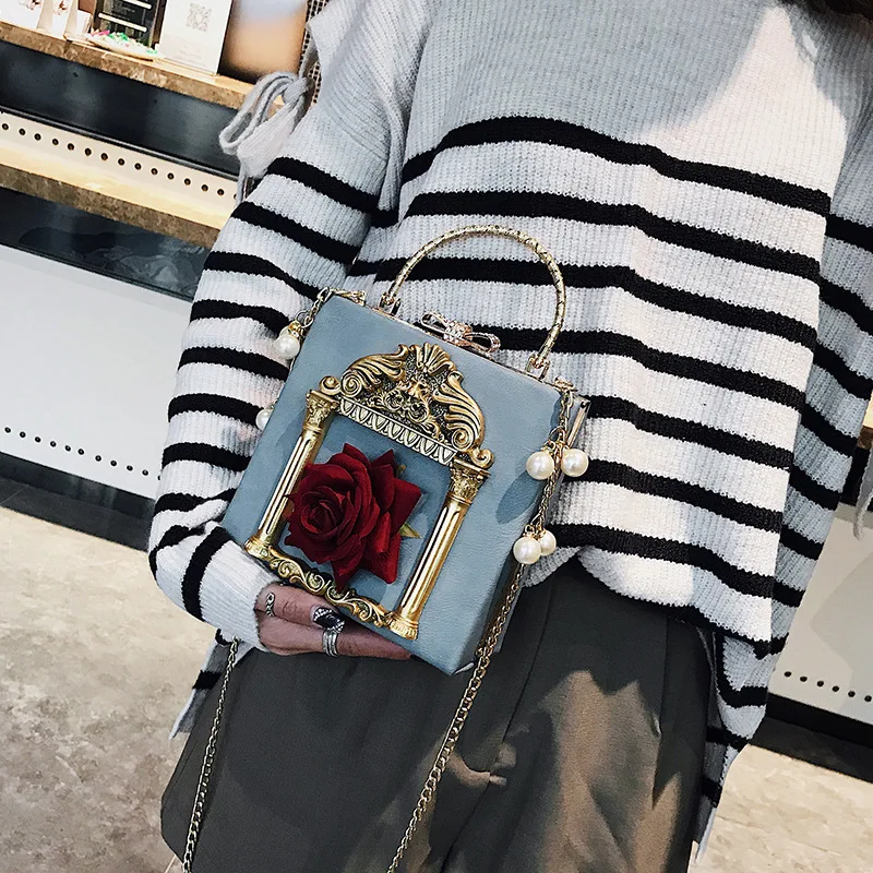 

ST-0346 Style Fashion One Shoulder Relief Flowers Small Bread Temperament Lock Portable His Female Bag Chain Unique Vintage Bag, Multi color