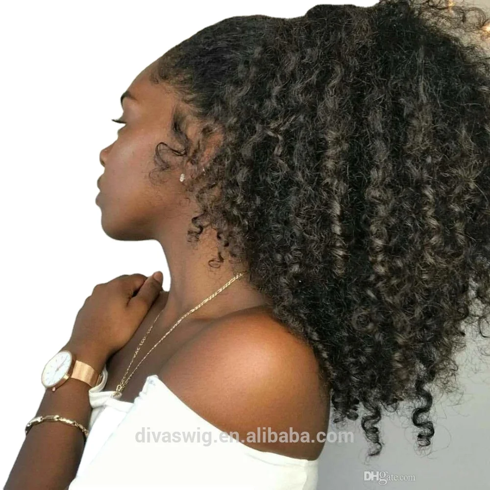 

African Natural brown Afro kinky curly drawstring 100% human hair ponytail 160g free ship