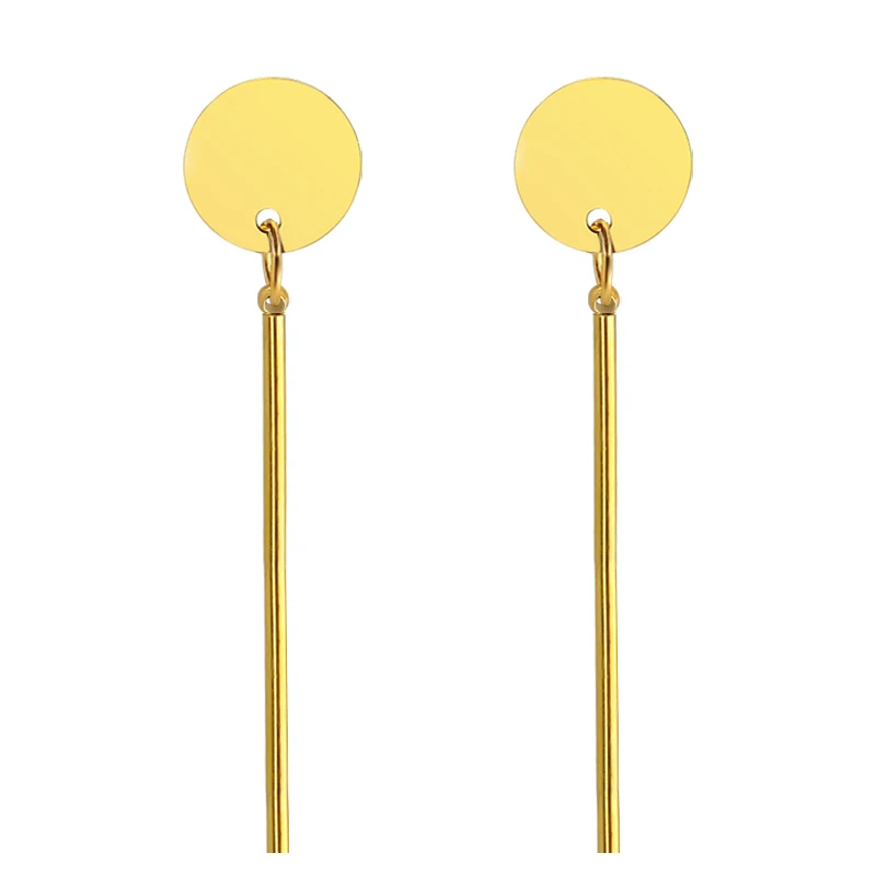 

Fashion titanium steel round cake smooth earrings stainless steel long round bar pendant earrings female jewelry, Golden