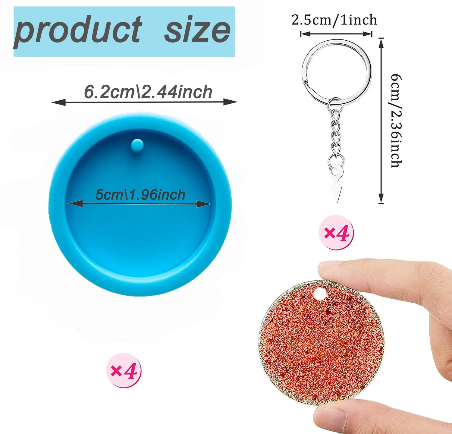 

DIY shiny round keychain set silicone resin molds baking tools cake decorating supplies, Blue
