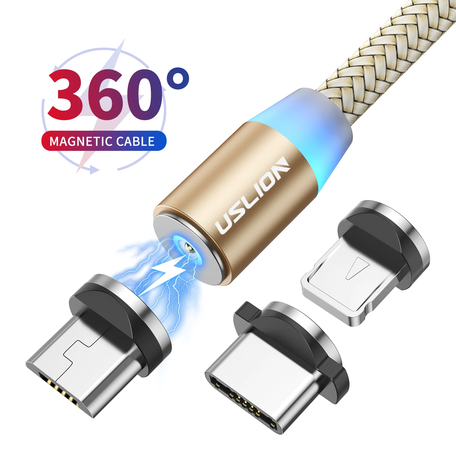 

USLION Shenzhen Cheap Wholesale Custom Logo High Quality 3 in 1 Magnetic USB Cable, Black, gold, blue, red, silver