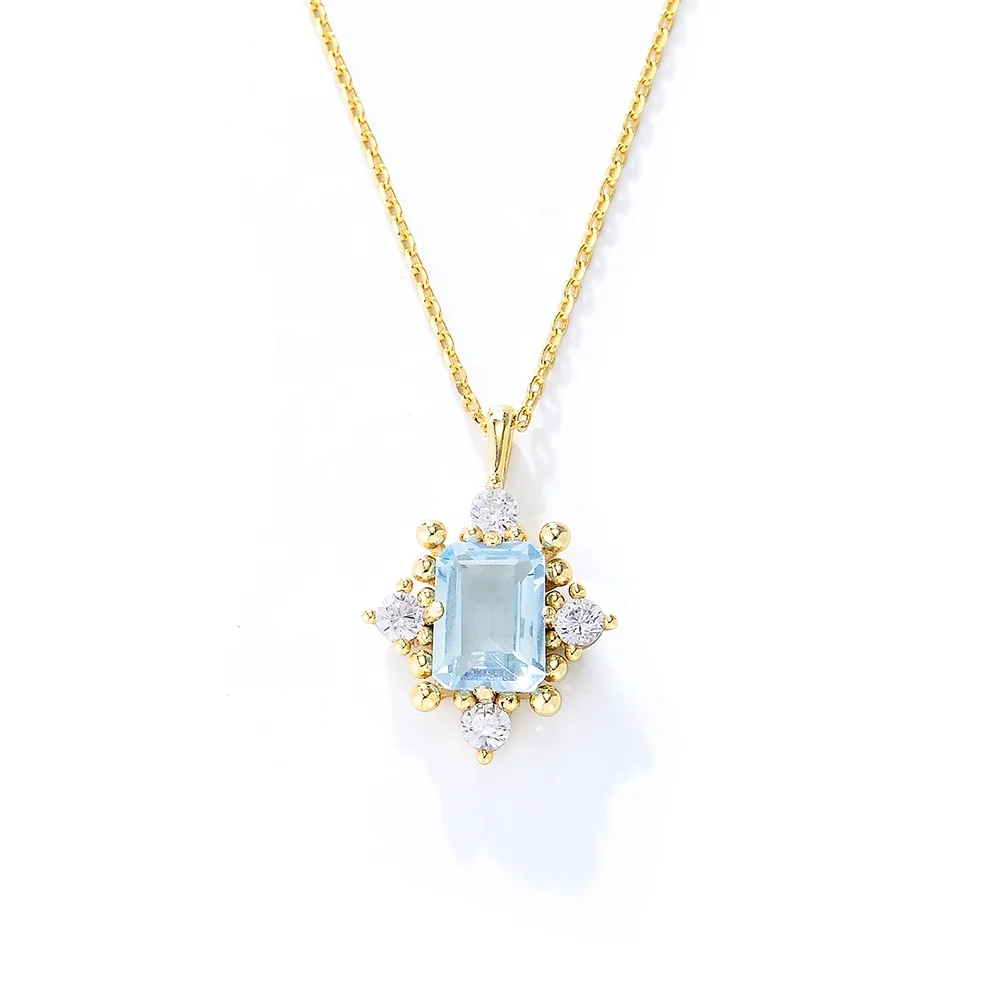 

2023 popular style luxurious crystal stone wedding Topaz blue Pendant Necklaces