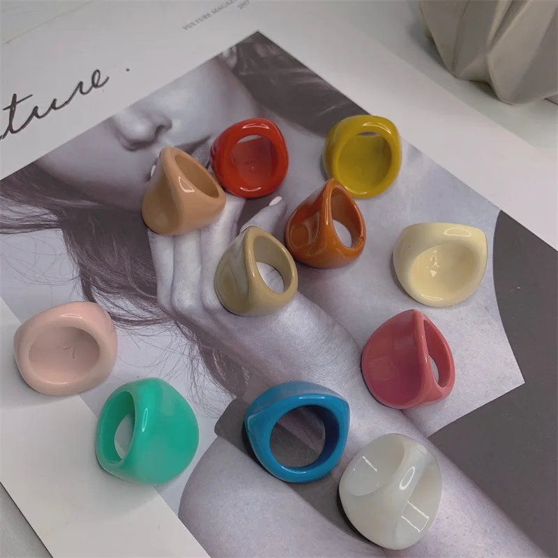 

GT New Design Fashion Oval Geometry Colorful Plastic Resin Ring Acrylic