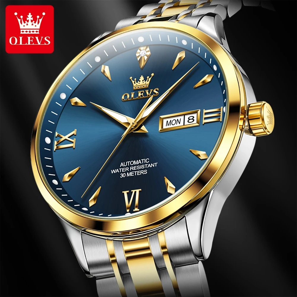 

OLEVS 9956 Oem Custom Logo Brand Luxury Design Watch Luxury Men Wrist Automatic Golden Stainless steel mechanical Watch