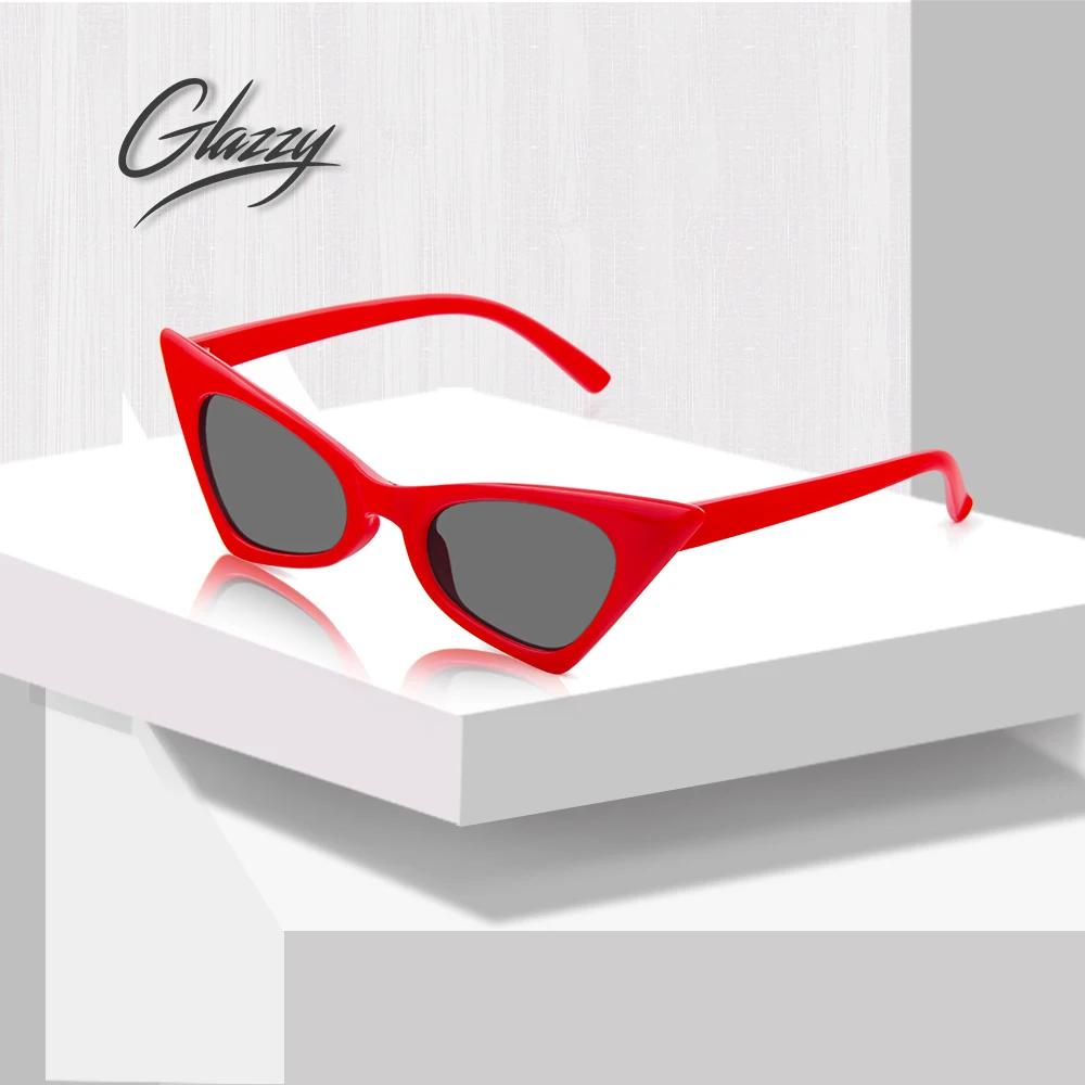 

2021 New Fashion Women Red Sunglasses, Wholesale Female Trendy Logo Custom Color Cat Eye Retro Triangle Sunglasses