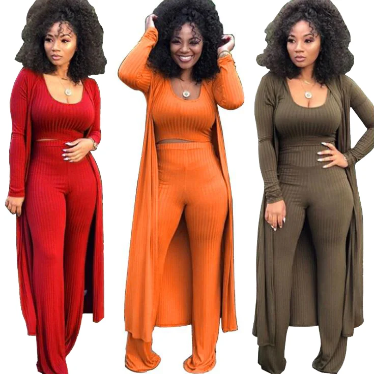 
Hot Woman Clothes 2020 Trending Ribbed Crop Top 3 Piece Set Jumpsuit Fall Winter Outfit Plus Size Women Clothing  (62311668302)