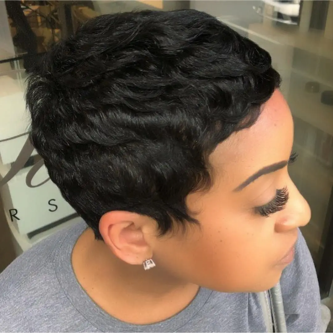 

Short Perruque Natural Color Pixie Cut Layered Wave Cuticle Aligned Virgin Hair Raw Brazilian Human Hair Wig For Black Woman