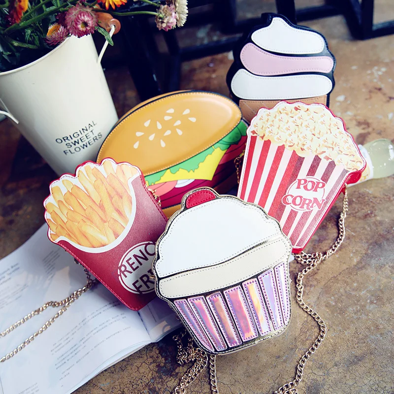 

2021 New Handbags In Bulk Lady Cute Cartoon Handbag Food Ice Cream Hamburger Personality Creative Shoulder Mobile Phone Bag