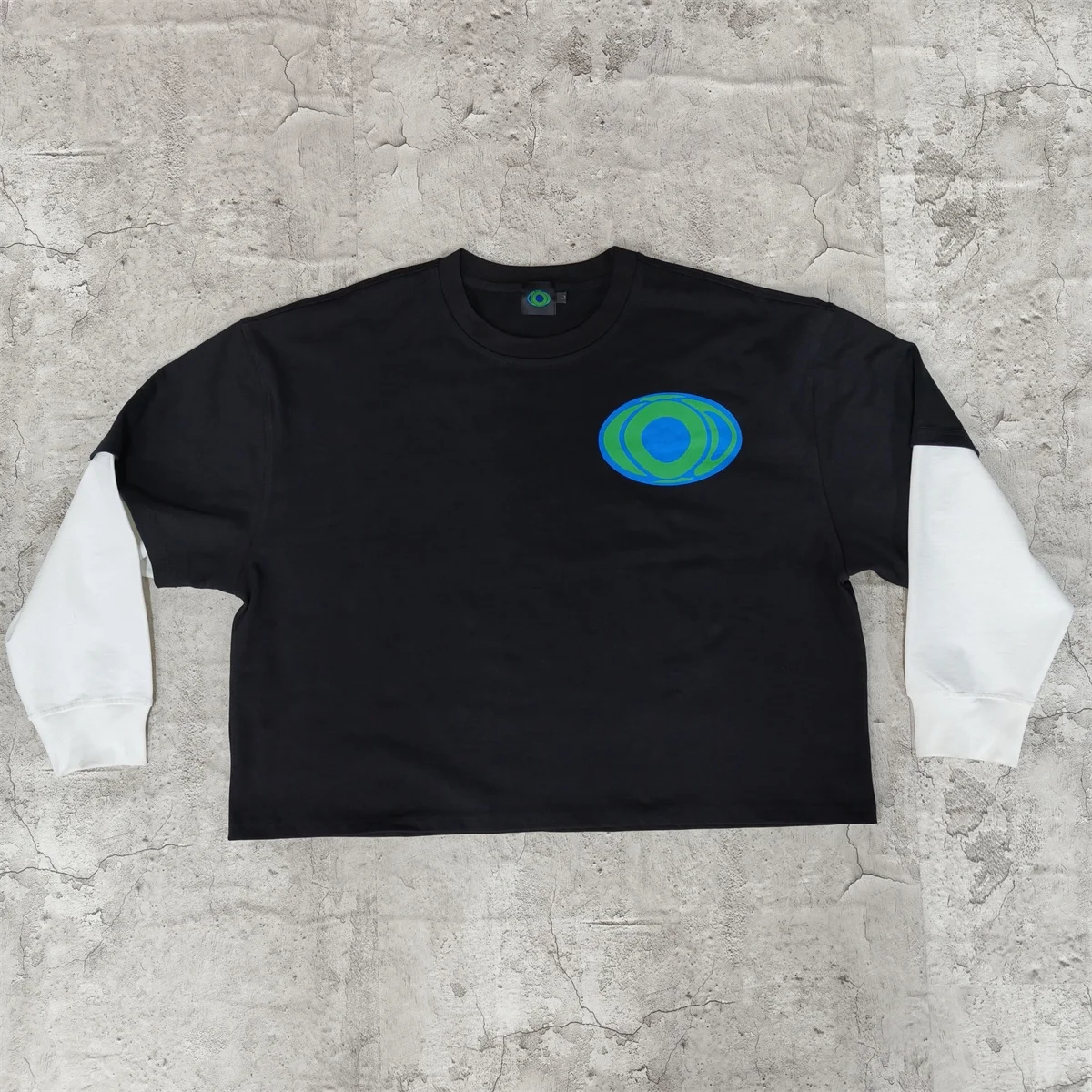 OEM Heavyweight Cotton Graphic Tee Boxy Double Layer Long Sleeve Men T-shirts Oversize Double Layered Crop Boxy T Shirt