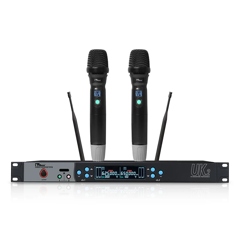 

2021 New arrival dual channel UHF wireless microphone for karaoke 200 channels handheld microphone karaoke microphone