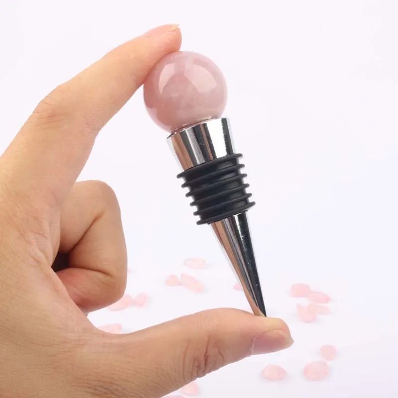 Customized Natural Rose Quartz Gem Crystal Bottle Stopper Gemstone Wine