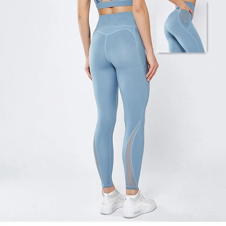 

2019 Womens Sportswear High Waist Mesh Yoga Leggings Tight Yoga Pants With Pocket