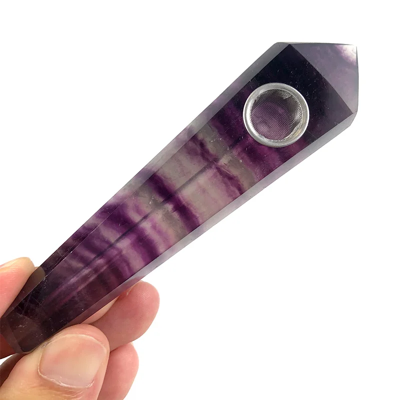 

Natural Crystal Pipe Wand Crystal rainbows fluorite smoking pipes, Purple