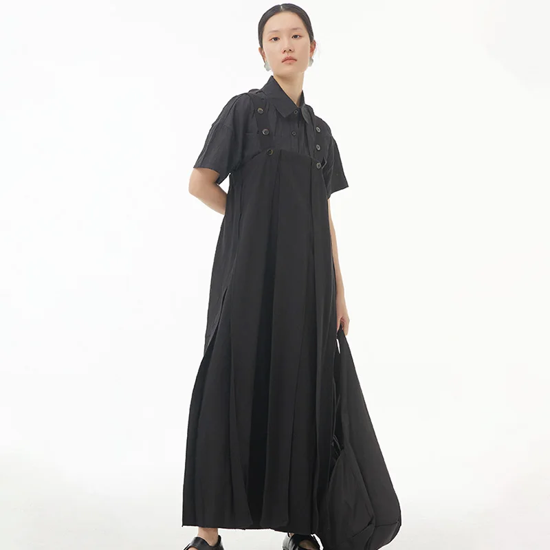

Plus Size Women's Short Sleeve Dresses Ruffled Embellished Strap Summer New 2022 Button Adjustable Suspender Skirt 81989