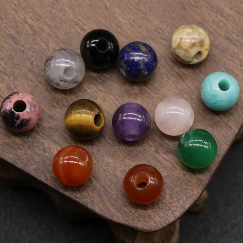 

Natural Beads Stone Real Various Color 10mm Gemstone Big Hole Round Beads For DIY Jewelry, In picture