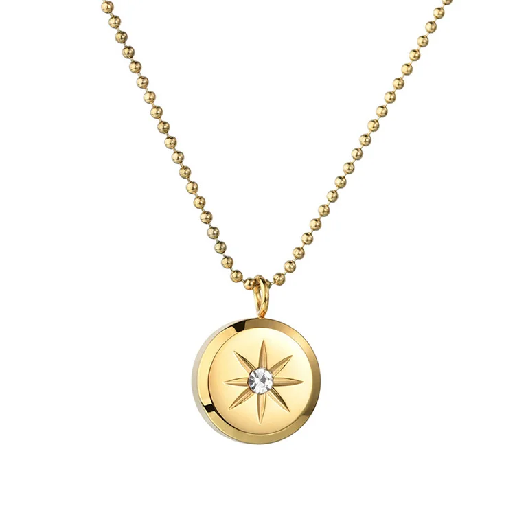 

Fashion diamond round stainless steel gold star pendant necklace female clavicle chain, Gold/rose gold