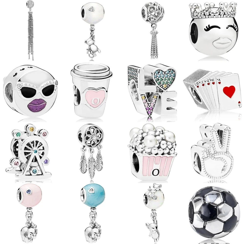 

2021 NEW 100% Real 925 Sterling Silver Face Playing Cards Charms Beads Clear CZ Fit Brand Bracelet Original Jewelry Gift