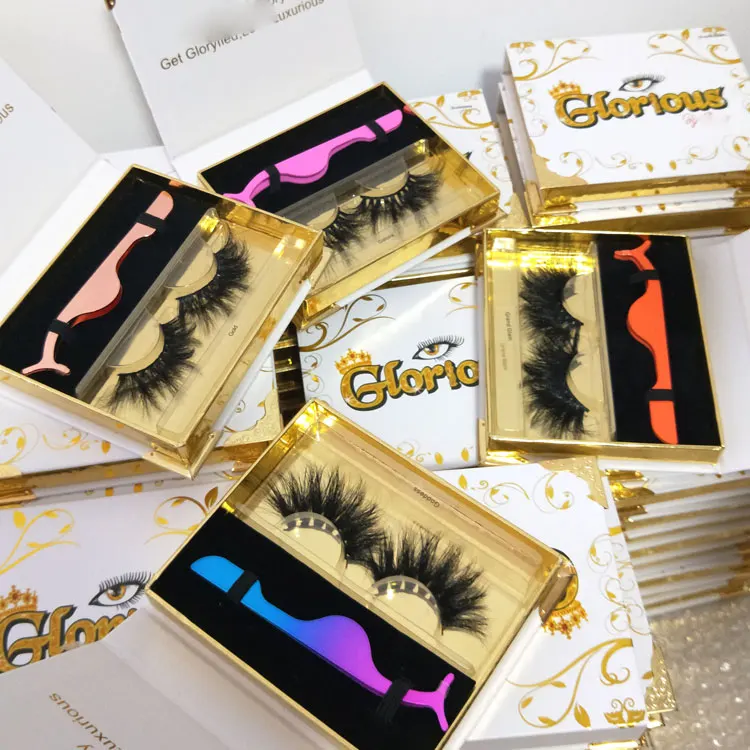 

Luxury customized packing with tweezers 5D 6D mink lashes 25mm mink eyelashes vendor, Black