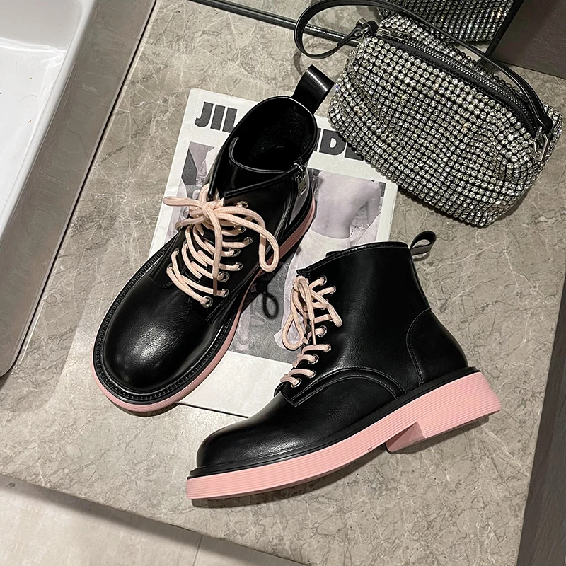 

Wholesale New Arrival Designer Luxury Boots Girl Boots 2021 Botas Mujer Ladies Ankle Shoes Platform Leather Boots Female, 4color(green,black,beige,pink)