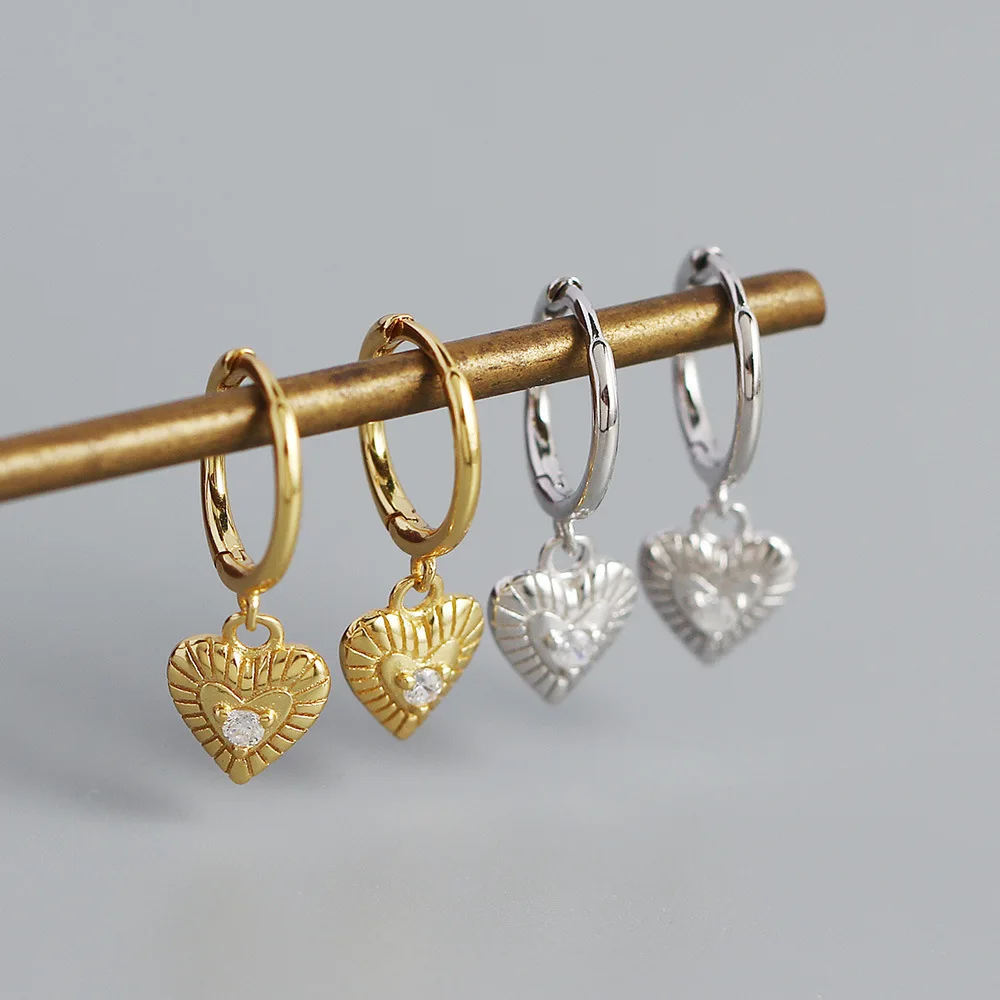 

Vintage Design 18k Gold Plated Love Heart Shaped Earrings 925 Sterling Silver Heart Drop Hoop Earrings