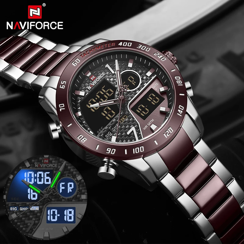 

Luxury Brand NAVIFORCE 9171 Men Watch Military Digital Sport Wristwatch Mens Steel Strap Clock Male Relogio Masculino 2020