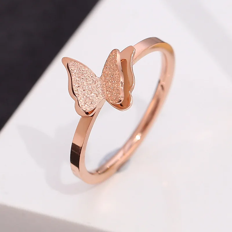 

HONGTONG Factory Direct Sales Amazon Source Korean Version Of Simple 18K Rose Gold Stainless Steel Butterfly Ring, Picture shows