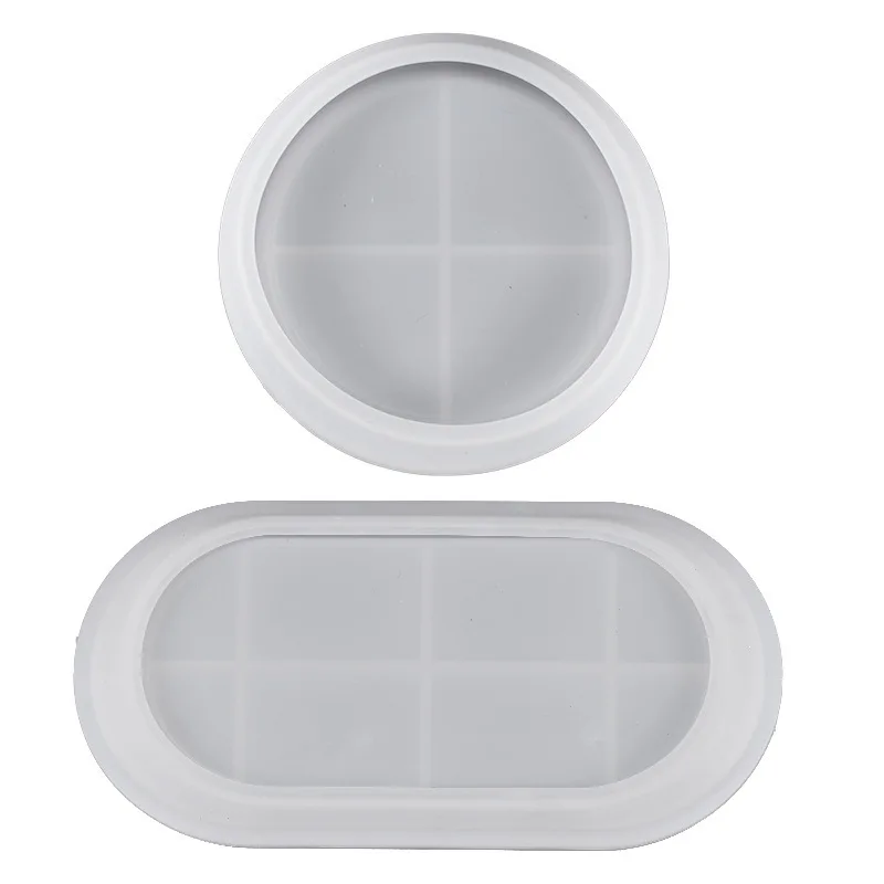 

0898 Home Decoration Resin Crystal Epoxy Shiny Oval Flat Bottom Plate DIY Storage Box Silicone Mold, White