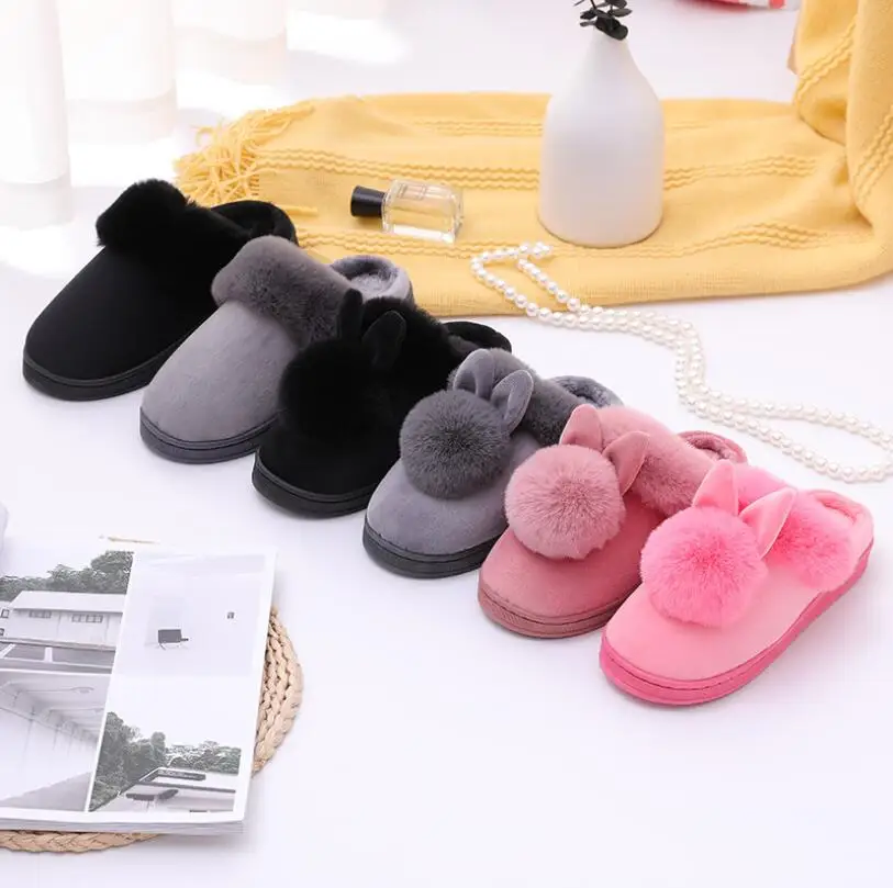 

Autumn Winter Cotton Slippers Fur Rabbit Home Warm Thick Bottom Indoor Cotton Shoes Womens Slippers Cute Fluffy Cat Slippers, Many