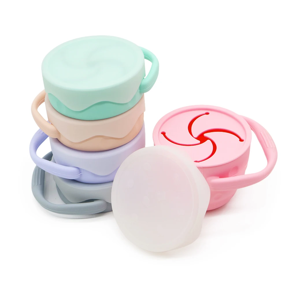 

BPA Free Baby Silicone Cup With Handle Solid Color Baby Silicone Snack Cup With Lid