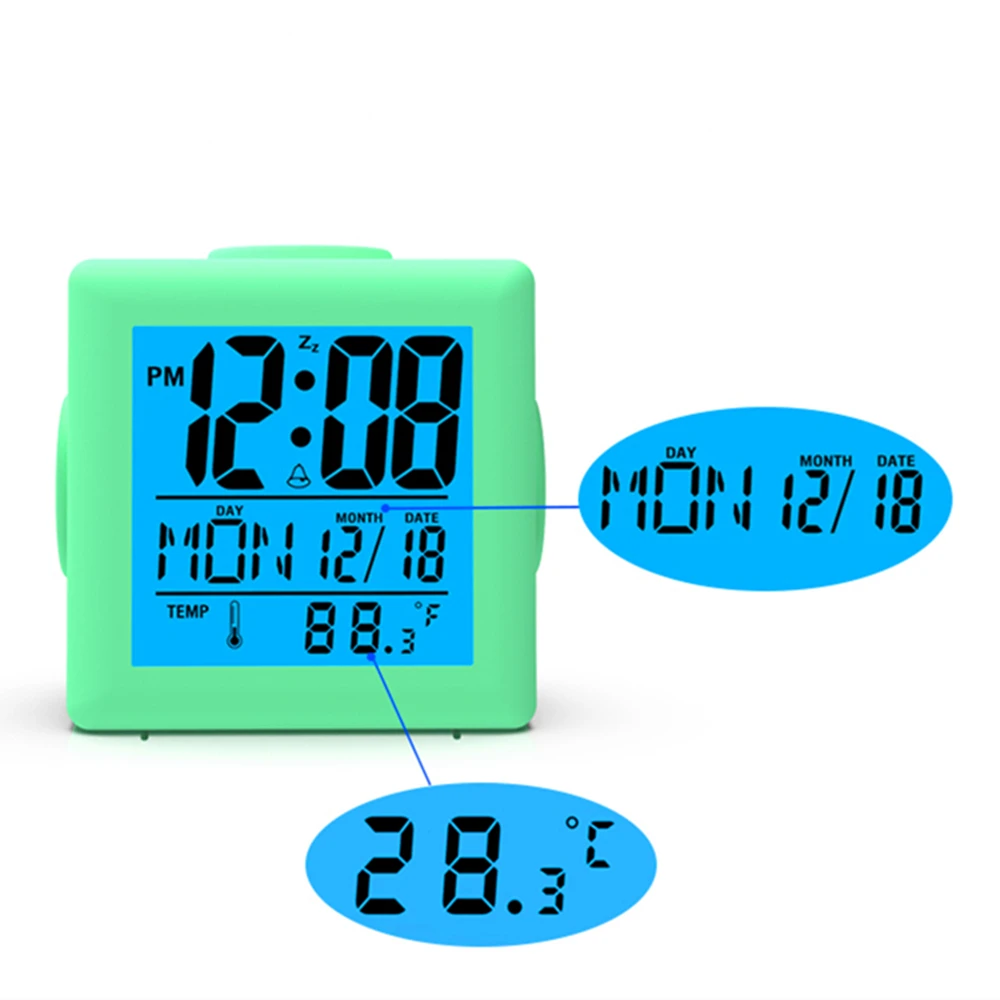 

Mini Cute Cube Table LCD Digital Alarm Clock For Kids With Back Light Temperature