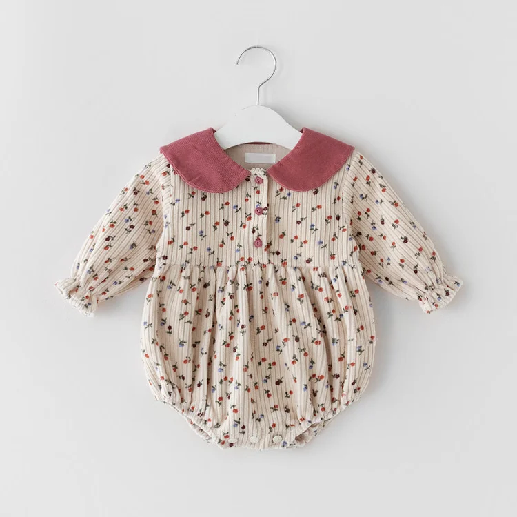 

Spring Fall Baby Romper Korean Floral Baby Onesie Corduroy Baby Clothes