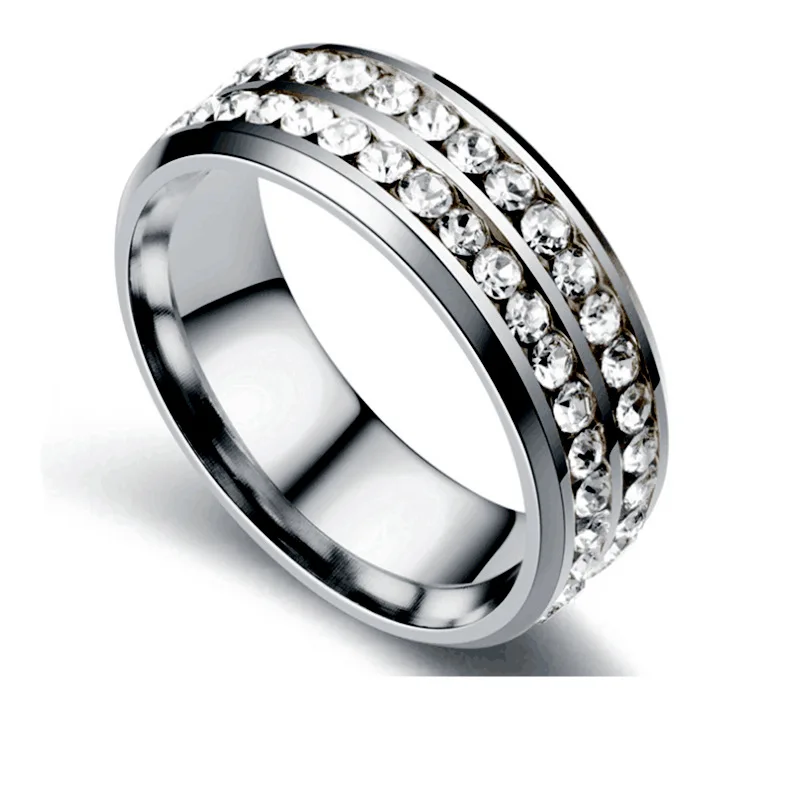 

Cross-Border Titanium Steel Double Row Diamond Ring Fashion Stainless Steel Diamond-Studded Couple Ring Men Jewerly