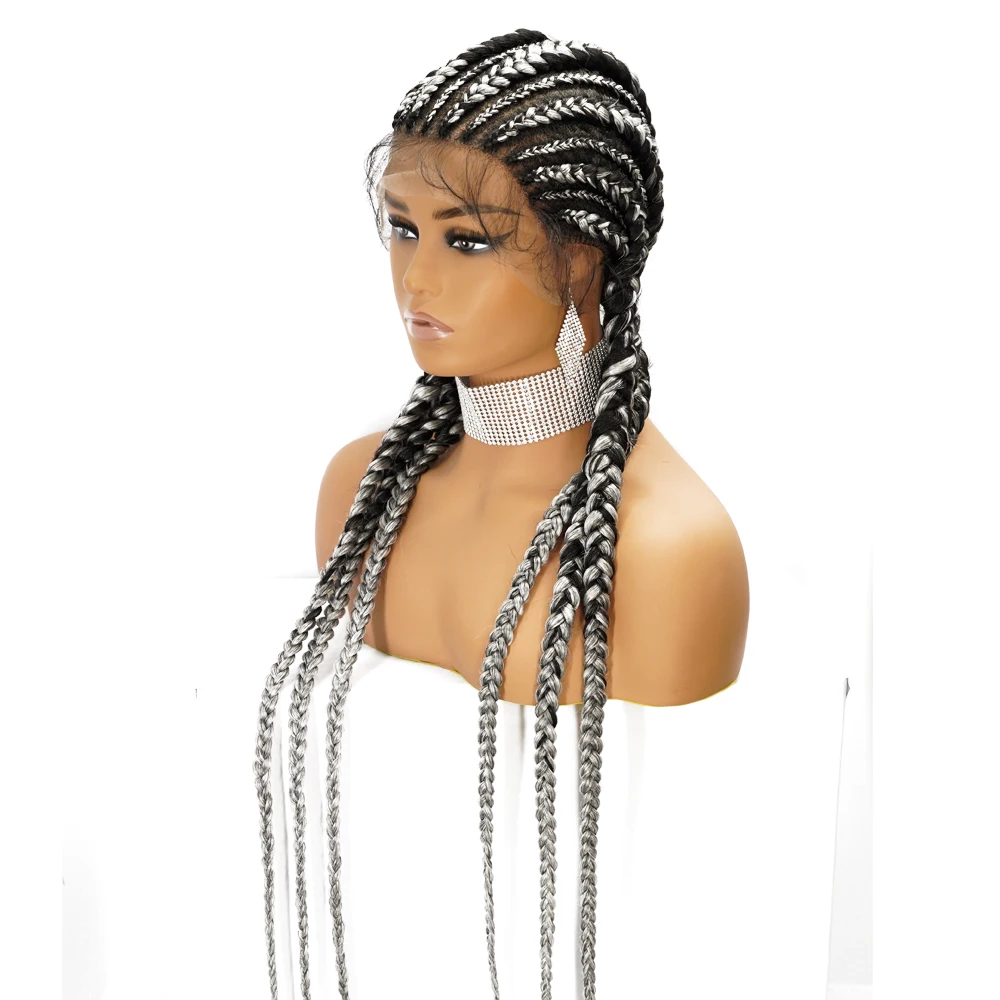 

Wholesale 6 Gray Synthetic Braided Lace Full Wigs with baby hair for black women tresse pleine perruque de lacet, Picture