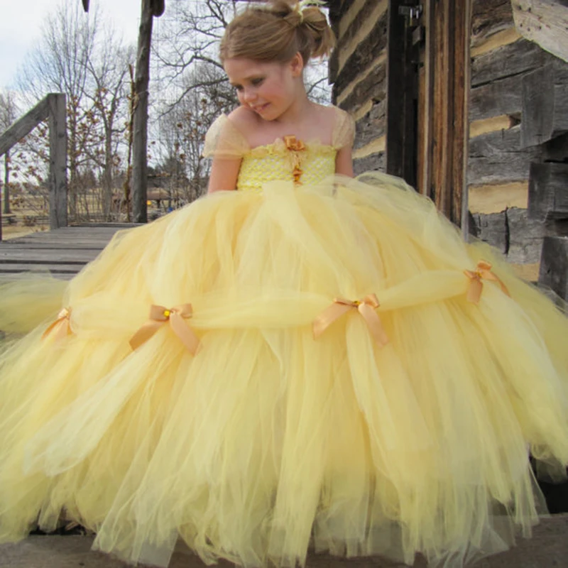 

Halloween Princess Belle Beauty and Beast Costume Fluffy Pageant Kids Girls Birthday Party Tutu Dress For Carnival Holidays