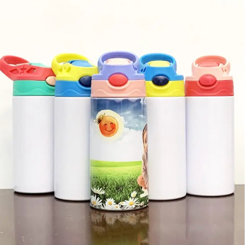 

C33 12oz sublimation blanks Sippy Cup 350ml Kids Water Bottle Stainless Steel Double Wall Mugs with Lid and plastic straw