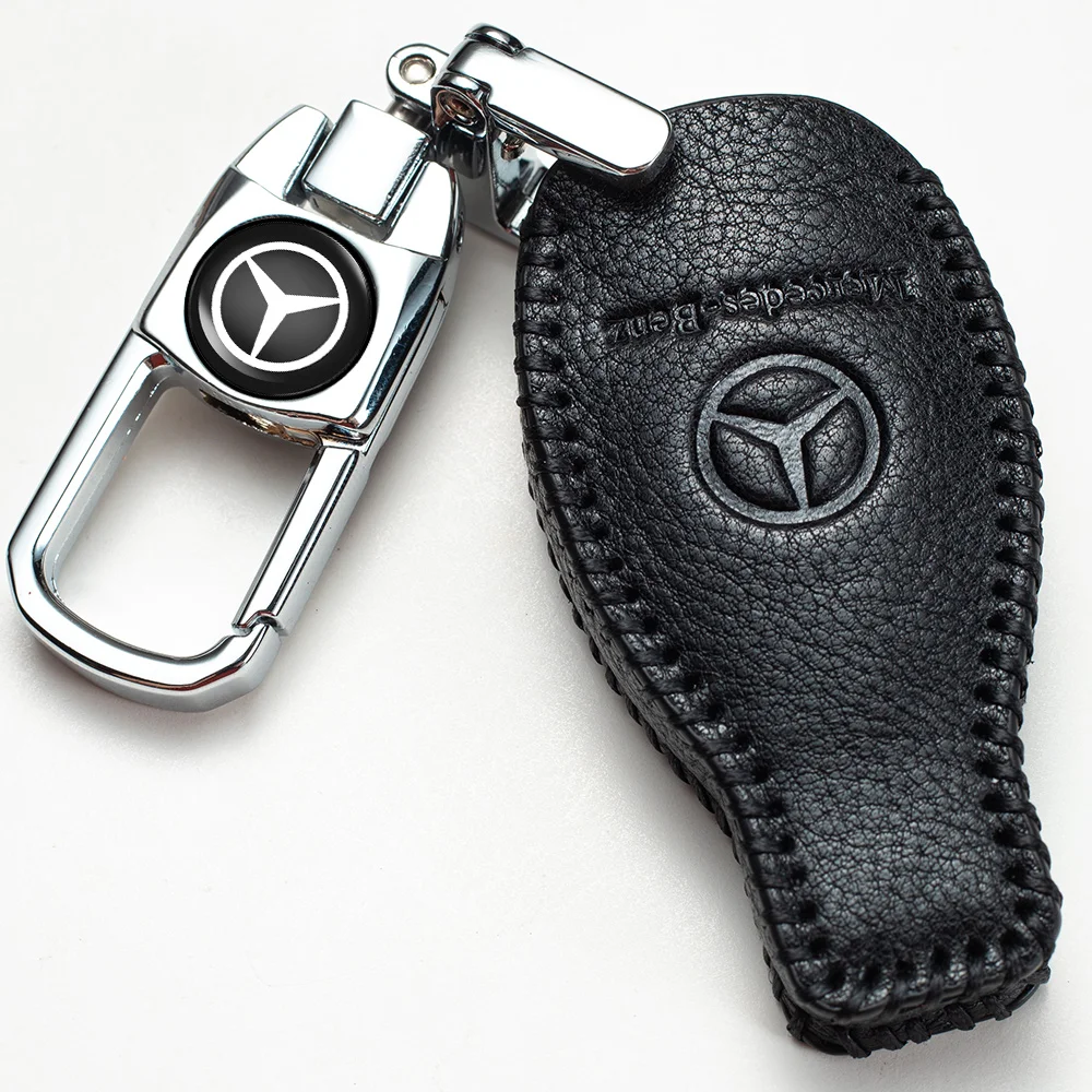 
Car Key Case - Genuine Leather Protector Keychain suit for Mercedes Benz C E S M CLS CLK G Class car Key Fob cover Smart Car 