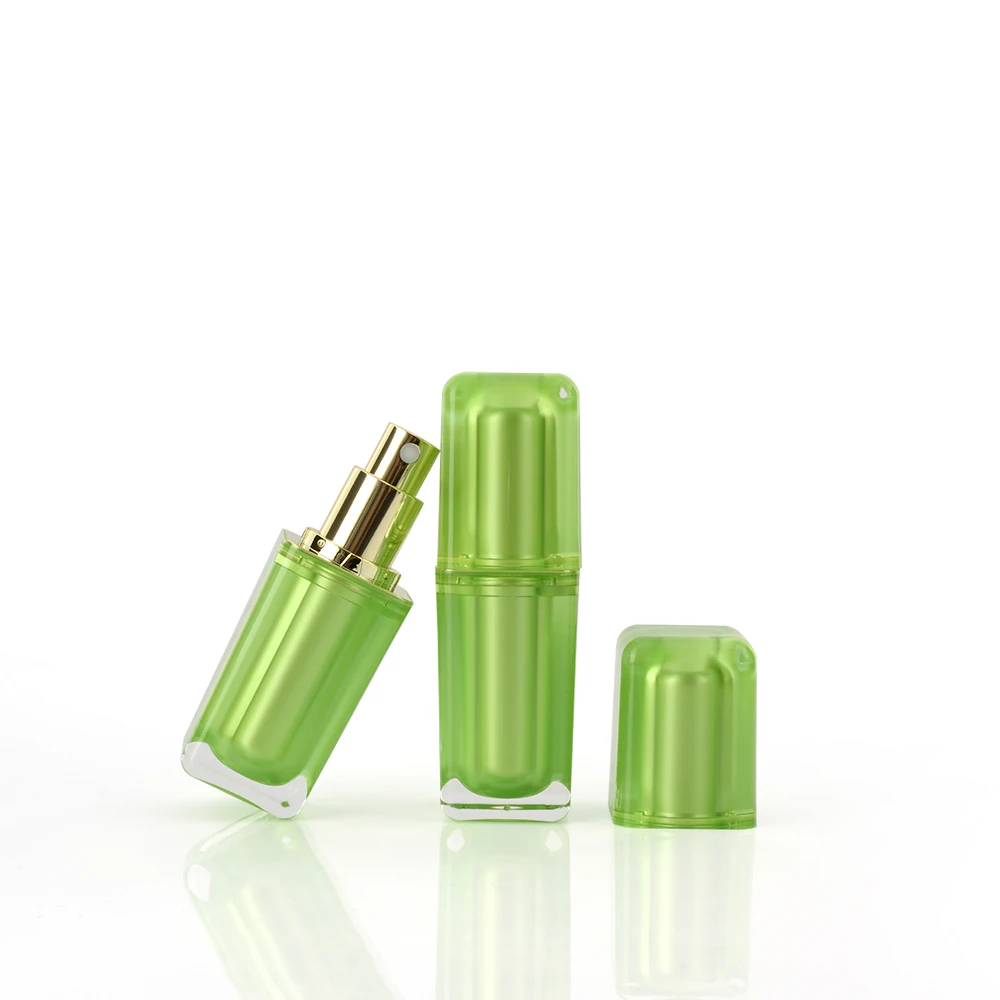 Square Airless Dispenser Bottles Green 40ml 70ml Plastic Green Color PP Material