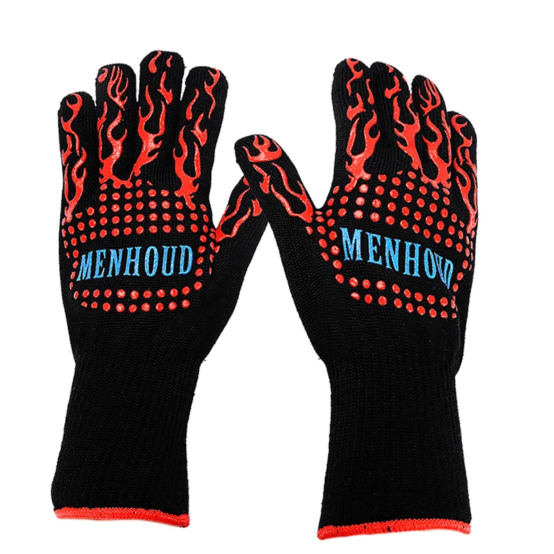 

Extreme Heat Resistant Oven Grilling Gloves High Up to 500 Degrees BBQ Gloves, Black