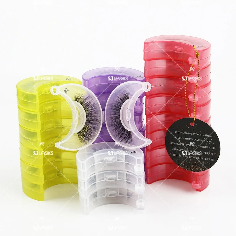 

Moon Shape Cute Mink Lash Cases Light Durable 5D Mink Eyelashes Packaging Box Own Logo Branding 10DM 3DLM 3DVM HAE