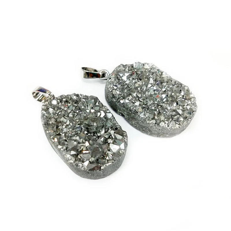 

Natural fashion raw jewelry modern silver druzy quartz stone Geode oval pendant designs treasure jewellery pendants, Multi pendant