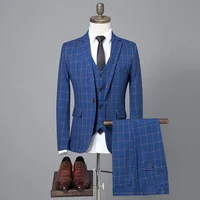 

High Quality Mens Plaid Blazer+Vest+Pants Wedding Formal Business Suits